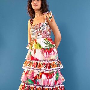 FARM RIO MIXED WHITE PRINTS LAYERED DRESS